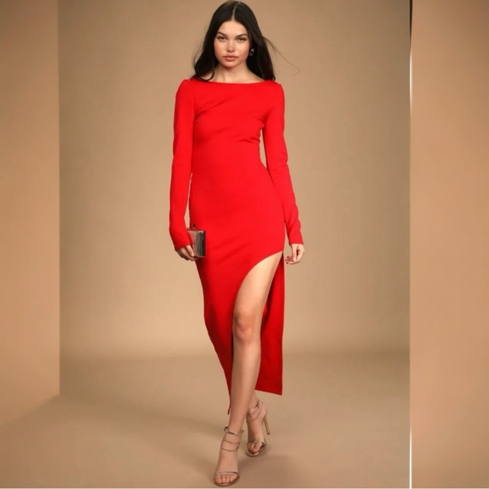 Lulus Dreaming About You Red Long Sleeve Maxi Dress Sz L